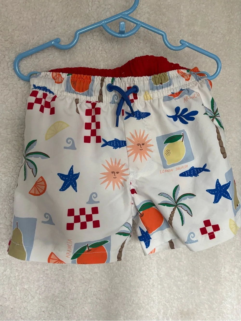 Cotton On Kids White Swim Shorts – Fruit & Sea Print – 12M - NWOT